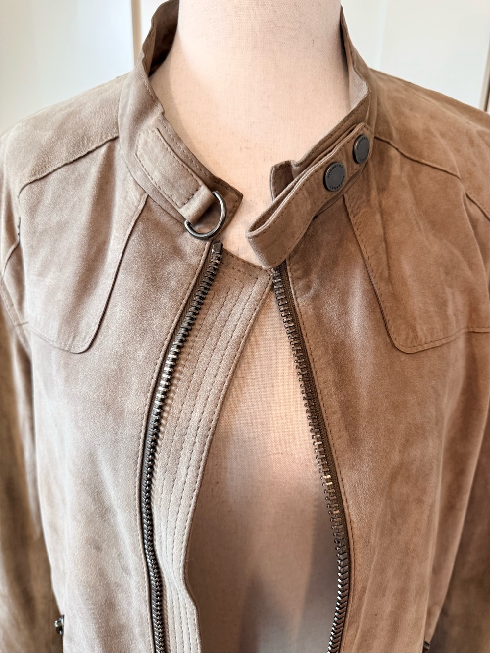 Burberry Taupe Suede Button-Front Jacket - Picture 2 of 16